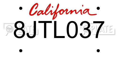 8JTL037 California License Plate