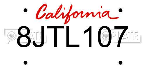 8JTL107 California License Plate