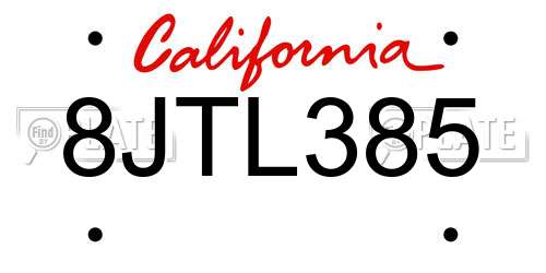 8JTL385 California License Plate