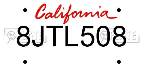 8JTL508 California License Plate
