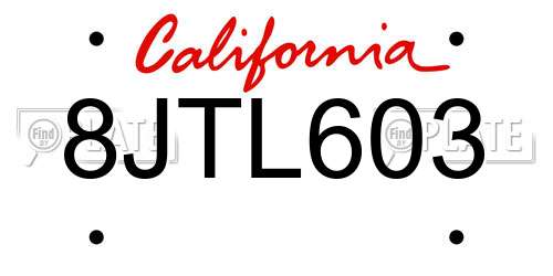 8JTL603 California License Plate
