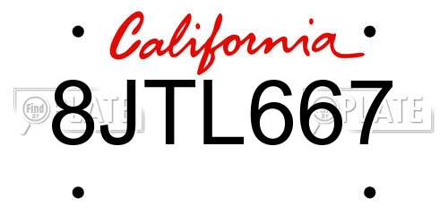 8JTL667 California License Plate