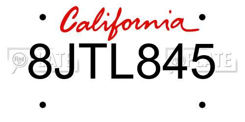 8JTL845 California License Plate