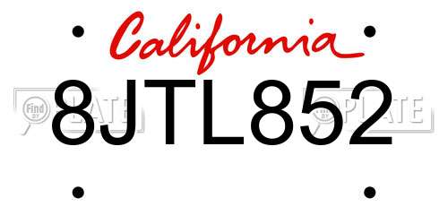 8JTL852 California License Plate