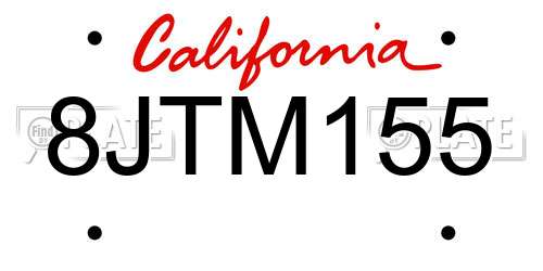 8JTM155 California License Plate
