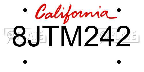 8JTM242 California License Plate