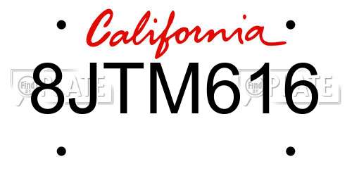 8JTM616 California License Plate