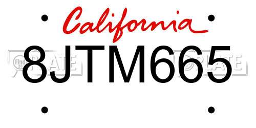 8JTM665 California License Plate