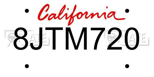 8JTM720 California License Plate
