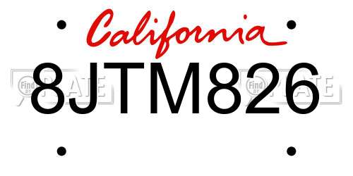 8JTM826 California License Plate
