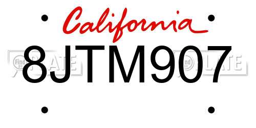 8JTM907 California License Plate