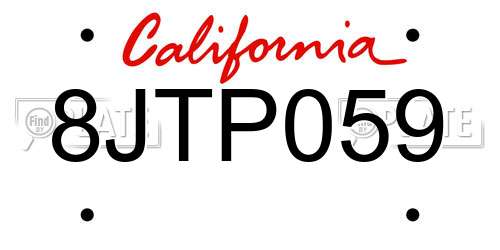 8JTP059 California License Plate