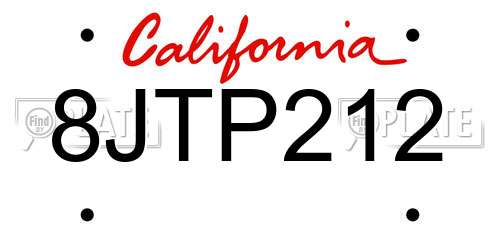8JTP212 California License Plate