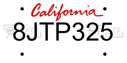 8JTP325 California License Plate