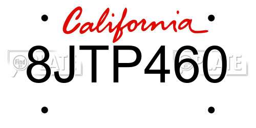 8JTP460 California License Plate