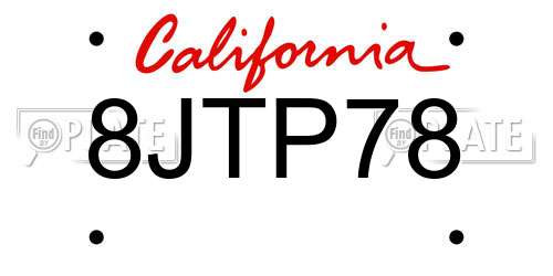 8JTP78 California License Plate