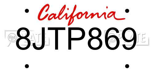 8JTP869 California License Plate