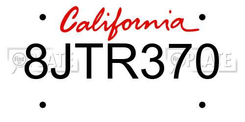 8JTR370 California License Plate