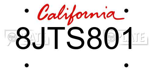 8JTS801 California License Plate