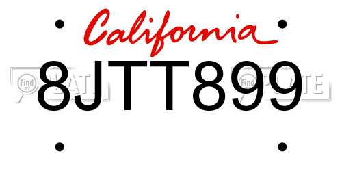 8JTT899 California License Plate