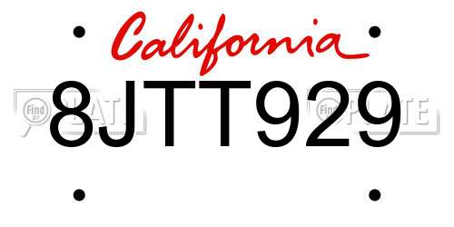 8JTT929 California License Plate