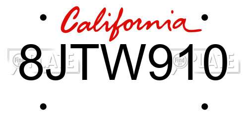 8JTW910 California License Plate