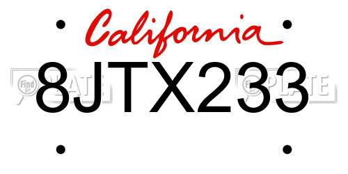8JTX233 California License Plate