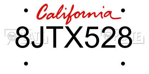 8JTX528 California License Plate