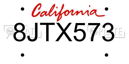 8JTX573 California License Plate