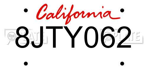 8JTY062 California License Plate