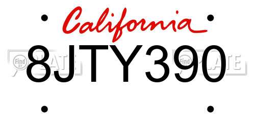 8JTY390 California License Plate