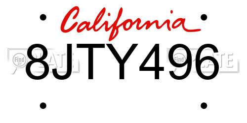 8JTY496 California License Plate