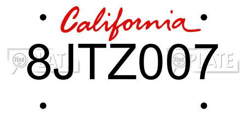 8JTZ007 California License Plate