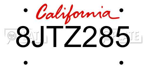 8JTZ285 California License Plate