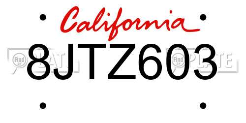 8JTZ603 California License Plate