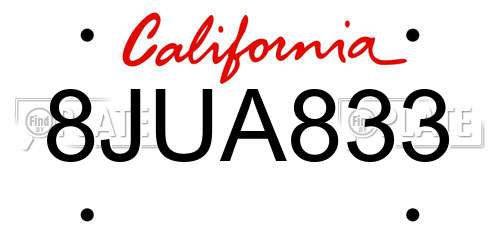 8JUA833 California License Plate
