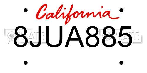 8JUA885 California License Plate