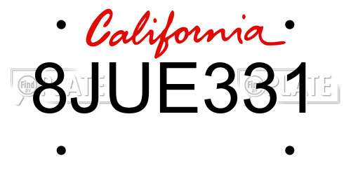 8JUE331 California License Plate
