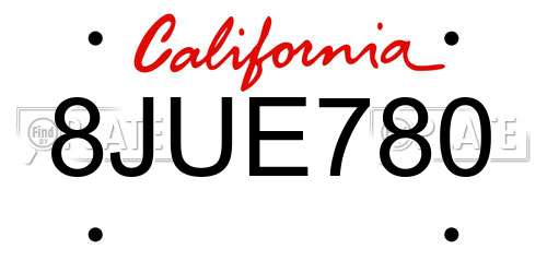 8JUE780 California License Plate