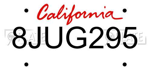 8JUG295 California License Plate