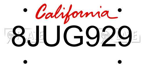 8JUG929 California License Plate
