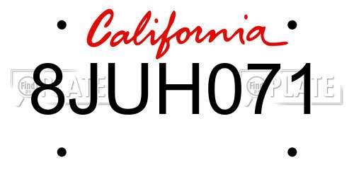 8JUH071 California License Plate