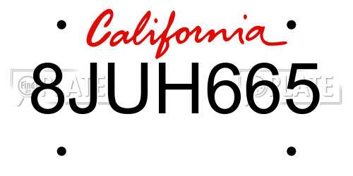 8JUH665 California License Plate
