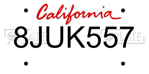 8JUK557 California License Plate