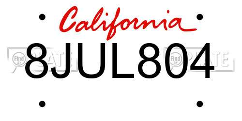 8JUL804 California License Plate