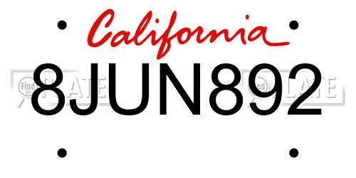 8JUN892 California License Plate