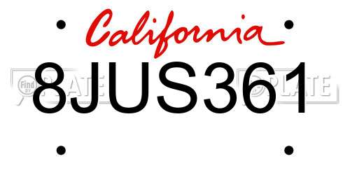 8JUS361 California License Plate