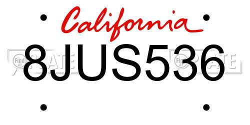 8JUS536 California License Plate