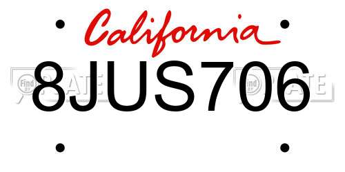 8JUS706 California License Plate