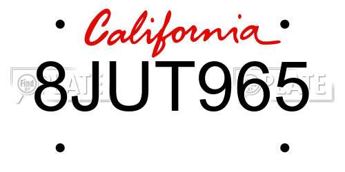 8JUT965 California License Plate
